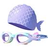 PORUPAEL Set di occhialini da nuoto e cuffia da nuoto per bambini, occhiali da nuoto a sirena, anti appannamento, senza perdite, in silicone, regolabile, accessori per nuoto in mare, per bambini dai 3 ai 12