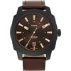 Fossil Orologio Machine da uomo, movimento al quarzo, cassa in acciaio inossidabile nera da 49 mm con cinturino in pelle Pro-Planet, FS5972, Marrone e nero