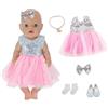 Orizizhic 5 abiti per bambole da 14 a 18 pollici, abbigliamento per bambole da 30 a 43 cm, 1 gonna con paillettes rosa, 1 fascia per capelli, 1 collana di perle, 1 gruccia, 1 paio di scarpe, regalo di