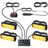 DTEANJU 4x12LED 48W Luci Lampeggianti Ambra con Scatola di Controllo IP65 Impermeabile, Indicatore Lampeggiante di Emergenza 12/24V con Accendisigari/Cavo 2m per Camion Furgoni Auto Trattori