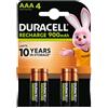 Duracell Batterie Ricaricabili Duracell AAA (Confezione da 4), 900 mAh NiMH, pre-caricate, le nostre batterie ricaricabili n.1 per lunga durata
