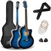 3rd Avenue Pacchetto con chitarra acustica cutaway 3rd Avenue di dimensioni standard 4/4 livello beginner, custodia da trasporto, tracolla, plettri e corde di riserva - Blu