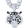 HALUKAKAH Collana con Tigre di Diamanti da Uomo, Placcato Platino, Pendente Incastonato Diamanti di Laboratorio e 15MM Catena Cuban Link 50cm, Regalo per Marito, Figlio, Fidanzato