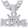 HALUKAKAH Collana con Corona di Diamanti KING per Ragazzi,Placcato Platino,Diamanti di Laboratorio Incastonati,Pendente Lettere 3D Bubble e 15MM Catena Cuban Link 40cm,Regalo per Figlio,Nipote