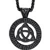 Bandmax Triquetra Vichinga Collana Uomo Acciaio, Rotondo Amuleto Portafortuna Ciondoli per Collane, Nero Collane Uomo Donne Gioielli di Moda, 55+5 cm Catena Regolabile, Stile Punk Gotico Rock