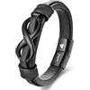 JSNOM Bracciale Regalo Festa del Papà: Bracciali Infinito Pelle Intrecciata di Natale Compleanno, Gioielli Braccialetto Regali per la festa del Papà (Argento, 8.3inch) (Nero, M-8.3inch)
