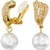 Traveller Orecchini a clip - pendenti - perle - cristalli - placcato oro o platinato, 27x10mm, Cristallo