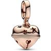 PANDORA Pendente a forma di cuore Moments con campanella placcata in oro rosa 14 carati