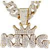HALUKAKAH Collana con Corona di Diamanti KING per Ragazzi,Placcato Oro 18k,Diamanti di Laboratorio Incastonati,Pendente Lettere 3D Bubble e 15MM Catena Cuban Link 40cm,Regalo per Figlio,Nipote