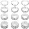 UNICRAFTALE 12pcs 4 stili Anelli estensibili in strass intarsiati di cristalli anello per pollice e orecchio set di anelli impilabili in cristallo alla moda anello elastico in diamante per le donne
