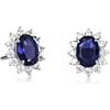 Diamond Treats Orecchini Donna Argento 925 Rodiato con Pietra Ovale Blu Scuro e Halo Fiore di Zirconia Cubica, Orecchini a Bottone Eleganti 11x9 mm