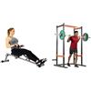 Sunny Health & Fitness SF-RW1205 12 Adjustable Resistance Rowing Machine Rower w/Digital Monitor + Power Zone Strength Rack Power Cage - 455 KG Weight Capacity, Spotter Bar, Angled Pull-Up Ba