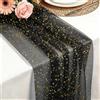 Foatcox Runner de Tavolo Nero e Oro, 75 x 300 CM Leggero Fluido Runner de Tavolo in Tulle di Garza Foglia d'Oro per Matrimoni Bohémien, Compleanno, Decorazione per Tavola della Cucina e Archi
