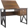 BAKAJI Scrivania con Cassettiera 2 Cassetti e Piano Reclinabile Tavolo da Lavoro Porta Pc Computer Struttura in Metallo e Piano in Legno MDF Arredamento Casa Ufficio 110 x 75 x 55 cm (Noce)