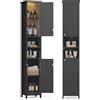 VASAGLE Mobile da Bagno con Luce, Mobiletto da Bagno Salvaspazio, Armadietto da Bagno a Colonna con Ripiani Regolabili, Largo 30 cm, per Piccoli Spazi, Moderno, Nero Inchiostro BBK566BC01