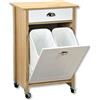 Kesper 2550813 Carrello da cucina con sistema di raccolta differenziata, piastra di copertura con pellicola decorativa in rovere Sonoma, fronte laccato bianco