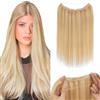 Silk-co Extension Capelli Veri Clip con Filo Wire Invisibile in Fascia Unica con Lace 40cm Biondo Cenere & Biondo Sbiancante