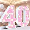 Ledido Numero 40 con luci LED rosa glitterate per tendone, numeri dell'alfabeto, alimentate a batteria, per decorazione di casa, feste, bar, matrimoni, compleanni, Natale, idea regalo per ragazze