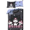 Halantex Copripiumino Kuromi 140 x 200 cm - Parure da letto per bambini e adolescenti, 100% microfibra con federa 70 x 90 cm, design reversibile nero e blu
