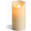 MIJOMA Candela a LED in vera cera, con fiamma tremolante, timer e funzionamento a batteria, per interni, luce bianca calda, aspetto naturale (crema, superficie strutturata, diametro