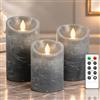 PinnWaa Candele LED, [Set di 3] Candela a Batteria a LED Senza Fiammacon Timer Telecomando Fiamma Tremolante, Luce Bianca Calda, Lumini LED Elettriche, Dimmerabili per Casa Festival Decorazioni-Grigio