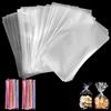 FINEASY Sacchetti Trasparenti per Caramelle con Fascette,Bustine Trasparenti,Sacchetti Caramelle,Sacchetti Plastica Trasparente per Biscotti Compleanno Matrimoni Natale Feste (10 x 15 cm, 200pcz)
