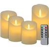 CPROSP Candele LED Set Fiamma LED Lampeggiante in 4 Pezzi 9/10,5/12,5/15,5cm con Timer Telecomando, per Natale Feste Decorazione Matrimonio, Bianca