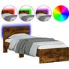 vidaXL Struttura letto con testiera e luci LED rovere fumé 90x190cm