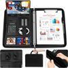 FoiiLiio Cartella Portadocumenti A4 Zipper in Pelle, con Manici Magnetici Pieghevoli, 2 Grandi Scomparti, 6 Scomparti per Carte, Supporto per Tablet e Smartphone, per Conferenze, Viaggio (Nero)