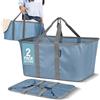 CleverMade Set di 2 sacchetti pieghevoli per biancheria, in denim/carbone, 50 l, con struttura in filo metallico resistente, pieghevole, con manici lunghi, salvaspazio