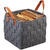 Relaxdays Cestino in Feltro Intrecciato, Portaoggetti Pieghevole con Impugnature, Portagiochi & Portalegna, Grigio scuro, 1 pz