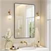 SONGMICS Specchio Bagno, Specchio da Parete, Rettangolare, Cornice in Alluminio, 110 x 70 cm, Pellicola di Sicurezza, 2 Opzioni di Sospensione, Soggiorno Camera da Letto, Nero Inchiostro LWM016BD01