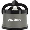 AnySharp Affilacoltelli, Sicurezza Mani Libere, Potente Suzione PowerGrip, Affila Sicuramente Tutti i Coltelli da Cucina, Ideale per Acciaio Temperato e Dentati, Il Migliore del Mondo, Grigio