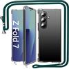 Fciaeytou Cover per Samsung Galaxy Z Fold 7 con cordino per collana di protezione cerniera Z Fold 7 5G trasparente ultra sottile Crystal Clear Foldable Case antiurto custodia portatile regolabile catena (verde)