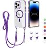 GoodcAcy Magnetica Cover per iPhone 14 Pro Max con Cordino,Custodia Trasparente Hard PC Sottile TPU Bumper Antiurto Protettiva Case con Corda Collana Tracolla Laccio, Viola
