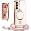 CaseLover Cover Magnetica per Samsung Galaxy S25 FE/S26 FE 5G con Cordino, Oro Rosa | CaseLover Custodia con Laccio Collana Tracolla Regolabile, Morbida TPU Silicone Case, Antiurto Trasparente Protettiva Cover