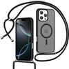 ZhuoFan Magnetica Cover per iPhone 16 Pro Max con Cordino,[Compatibile con MagSafe], Custodia Traslucida Opaca Hard PC Sottile Antiurto con Regolabile Laccio Collana Collo Tracolla Corda Case,Nero