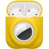 kwmobile Custodia 2 in 1 compatibile con Apple Airpods 1 & 2 e AirTag - Cover Cuffie Bluetooth - Protezione in Silicone con Moschettone - giallo