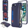 SailorTech per iPhone 7 Plus Custodia per telefono con porta carte di credito per uomo, iPhone 8 Plus Custodia con slot per carte di credito Portafoglio Zipper per donna-Blu