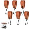 Kluz Set di 6 ganci a S in pelle e metallo, gancio porta cappotto, casa, gancio cucina, bagno, passeggiata in bicicletta, supporto 5 kg, marrone