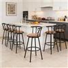 MEUBLE COSY Set di 6 Sgabelli da Bar Girevole a 360°, Altezza di 75cm, con Schienale e Poggiapiedi, Imbottiti in Pelle Scamosciata, per Bancone Cucina, Sala da Pranzo e Casa, Marrone