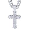 HALUKAKAH Collana Croce Barocca con Diamanti da Uomo,Placcato in Platino,Pendente con Diamanti di Laboratorio Incastonati e 15MM Catena Cubana 50cm,Regalo Religioso per Marito,Figlio,Fidanzato