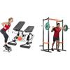 Sunny Health & Fitness Advanced Mini Home Steppers with Resistance Bands + Power Zone Strength Rack Power Cage - 455 KG Weight Capacity, Spotter Bar, Angled Pull-Up Ba