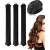CULEB 3Pcs Bigodini Senza Calore con 1 Cuffia di Seta,Bigodini Morbidi per Dormire,Heatless Curls,Hair Curler,Ferro Arricciacapelli Senza Calore,Velluto Fascia Morbida per Tutti Tipi Capelli,Nero