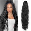 XFSRG Coda Finta Capelli Ondulati Lunghe Coda Capelli Extension Ondulata Sintetica con Coulisse Capelli Coda Posticci Ricci Ondulati per Donna（Nero/66CM）