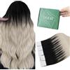Ugeat Tape in Remy Hair Extension adesive per capelli naturali, 35 cm, extension adesive per capelli naturali, spazzolatura nera a biondo cenere e biondo platino (#1B/18/60) 2,5 G*20 pezzi