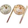 lachineuse - 2 ciotole Maneki Neko - Cofanetto ciotole per riso, colazione, zuppa - Duo gourmand verde e arancione - porcellana - con bacchette - gatto portafortuna - regalo giapponese - Deco Kawaii