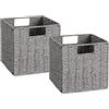 Vagusicc Set di 2 cestini portaoggetti in vimini, intrecciati a mano con manici, organizer cubici pieghevoli, grandi 33 cm, per mensole, dispensa, decorazione per camera da letto, grigio (33 x 33 x 33