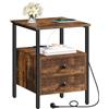 HOOBRO Comodino con Stazione di Ricarica, Tavolino da caffè con 2 Cassetti, 2 Prese AC, 1 USB-A e 1 Type-C, per Soggiorno e Piccoli Spazi, Marrone Vintage e Nero EBF43CBZ01G3