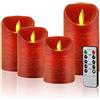 CPROSP Candele LED Set Fiamma LED Lampeggiante in 4 Pezzi 9/10,5/12,5/15,5cm con Timer Telecomando, per Natale Feste Decorazione Matrimonio, Rosso